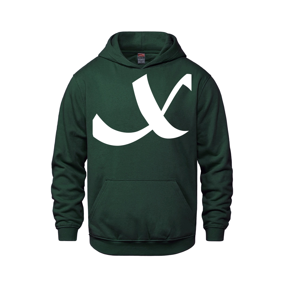 Alphabet X Hoodie 9 inch calligraphy White ink, Forest Green