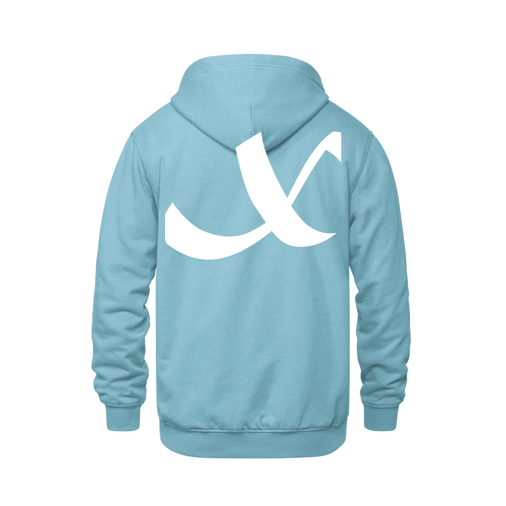 Alphabet X Hoodie 9 inch calligraphy White ink, Light Blue