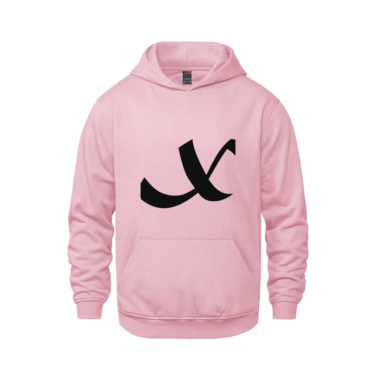 Alphabet X Hoodie 9 inch calligraphy Black ink, Pink