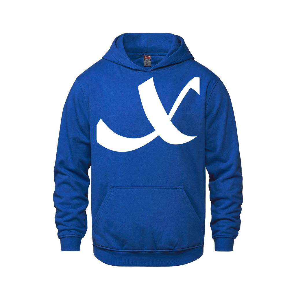Alphabet X Hoodie 9 inch calligraphy White ink, Royal