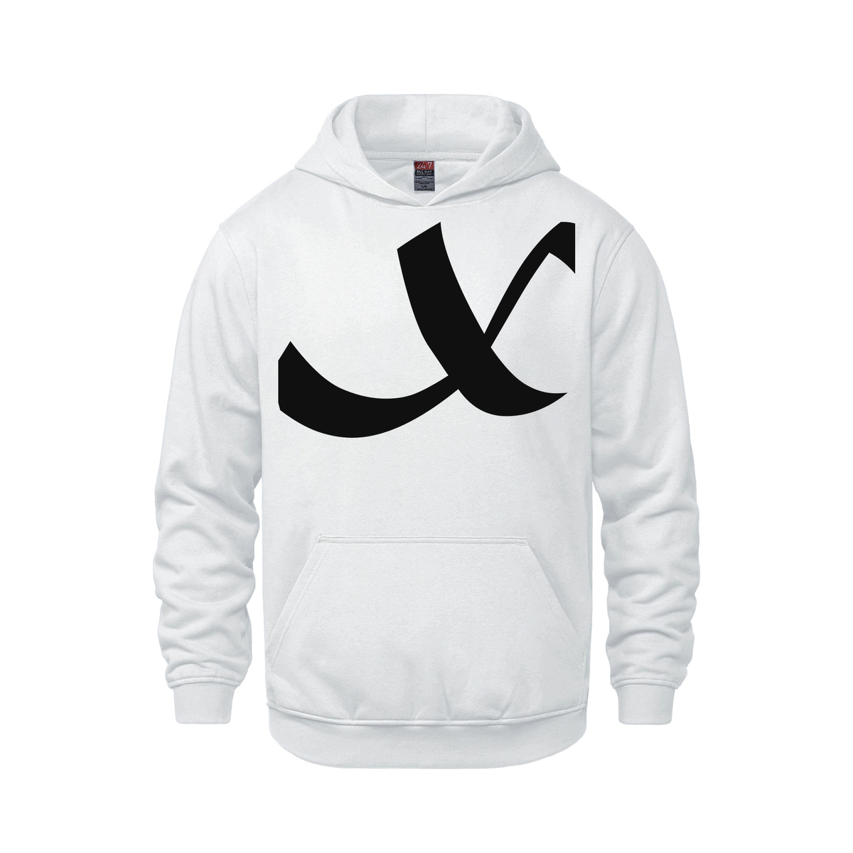 Alphabet X Hoodie 9 inch calligraphy Black ink, White