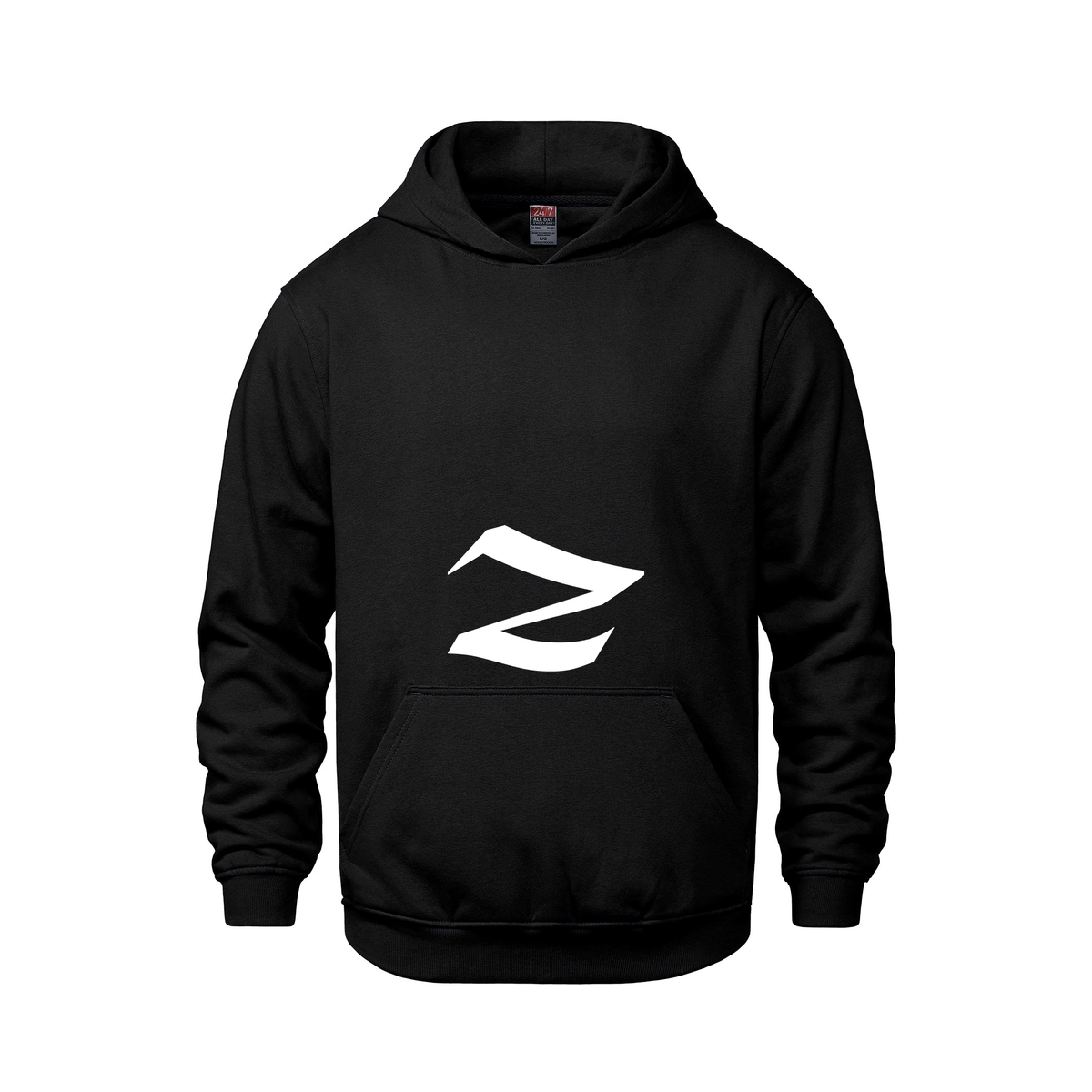 Alphabet Z Hoodie 9 inch calligraphy White ink, Black