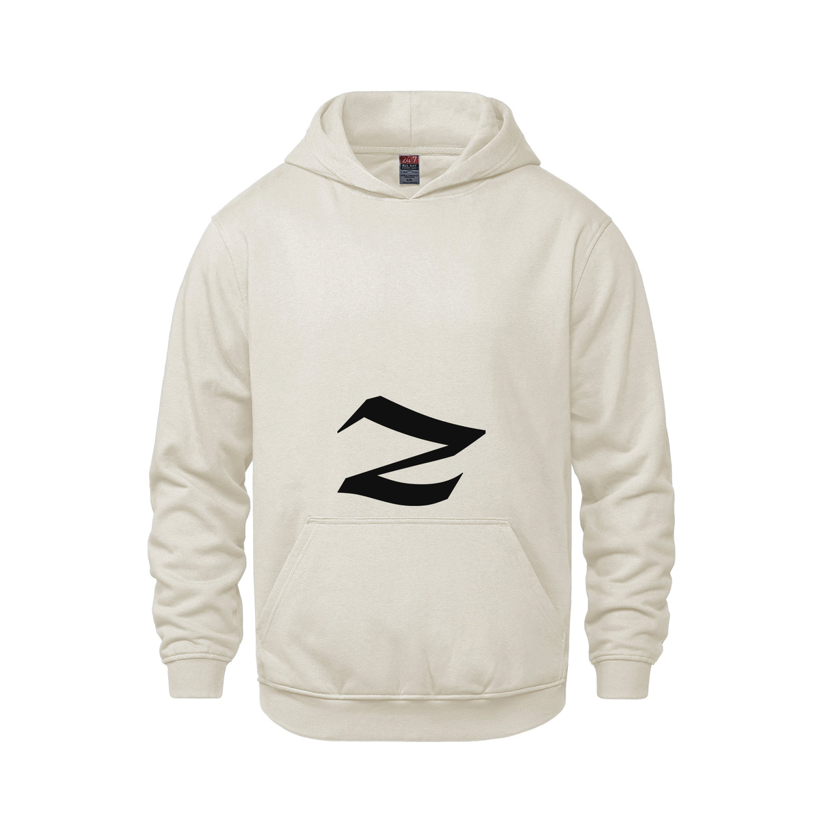 Alphabet Z Hoodie 9 inch calligraphy Black ink, Ivory
