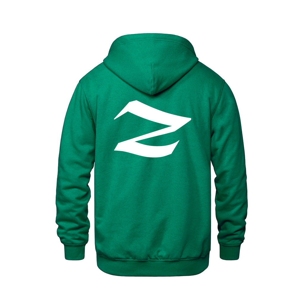 Alphabet Z Hoodie 9 inch calligraphy White ink, Kelly Green