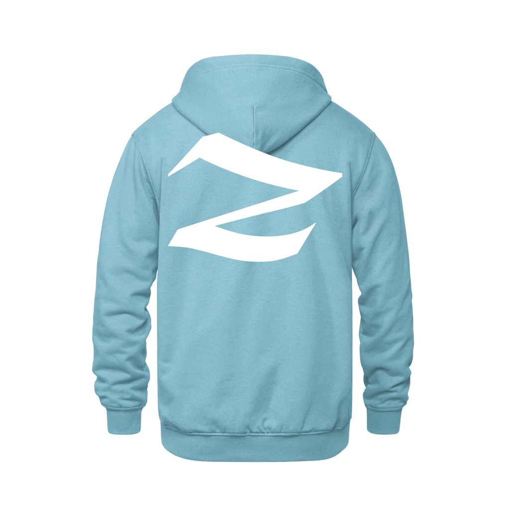 Alphabet Z Hoodie 9 inch calligraphy White ink, Light Blue
