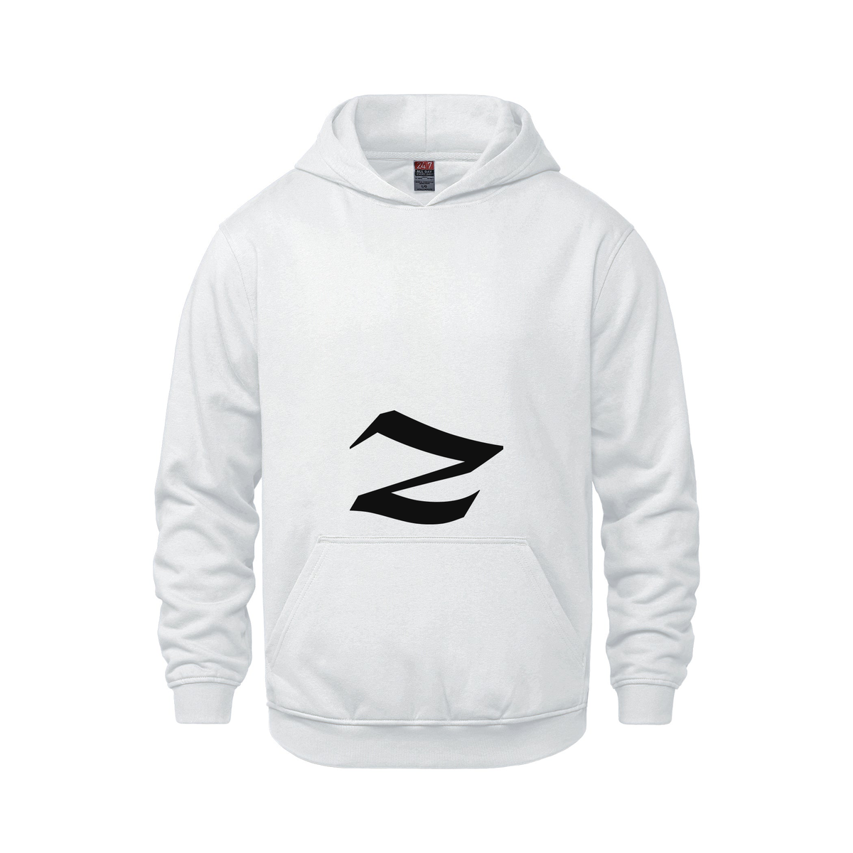 Alphabet Z Hoodie 9 inch calligraphy Black ink, White