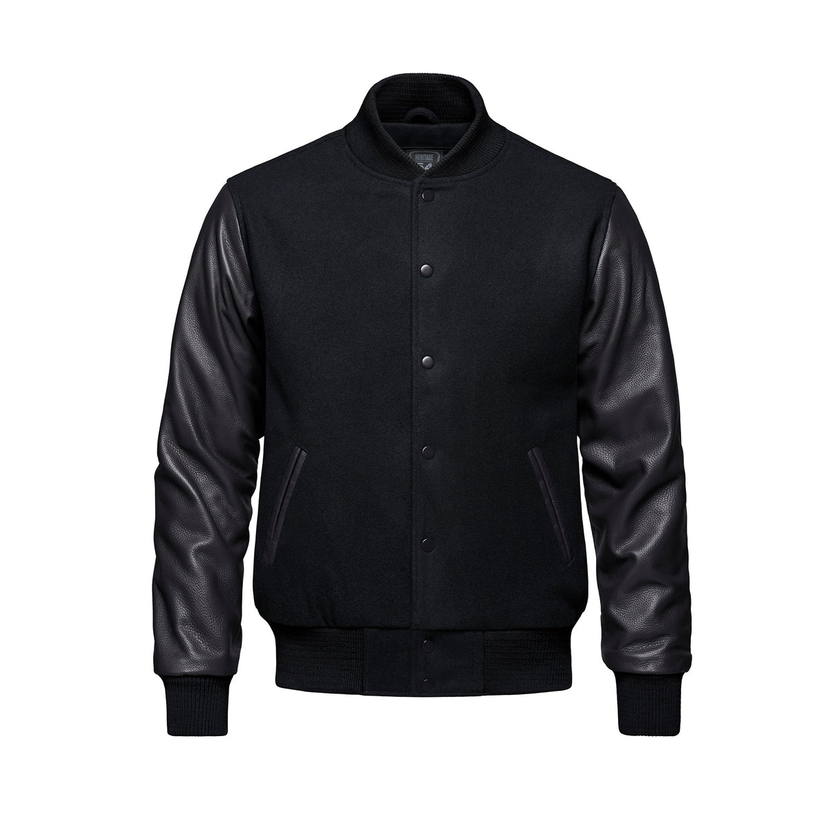 Heritage 54 L06085, - Varsity - Melton And Leather Varsity Jacket, Black/Black