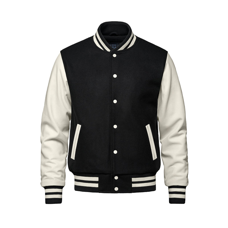 Heritage 54 L6085Y, - Varsity - Youth Melton And Leather Varsity Jacket, Black/Bone