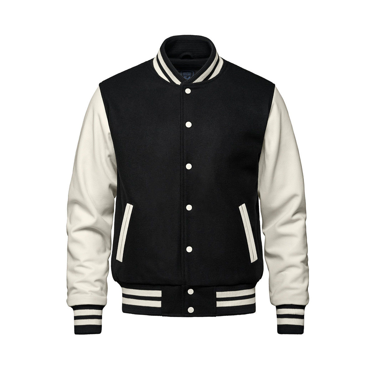 Heritage 54 L06085, - Varsity - Melton And Leather Varsity Jacket, Black/Bone