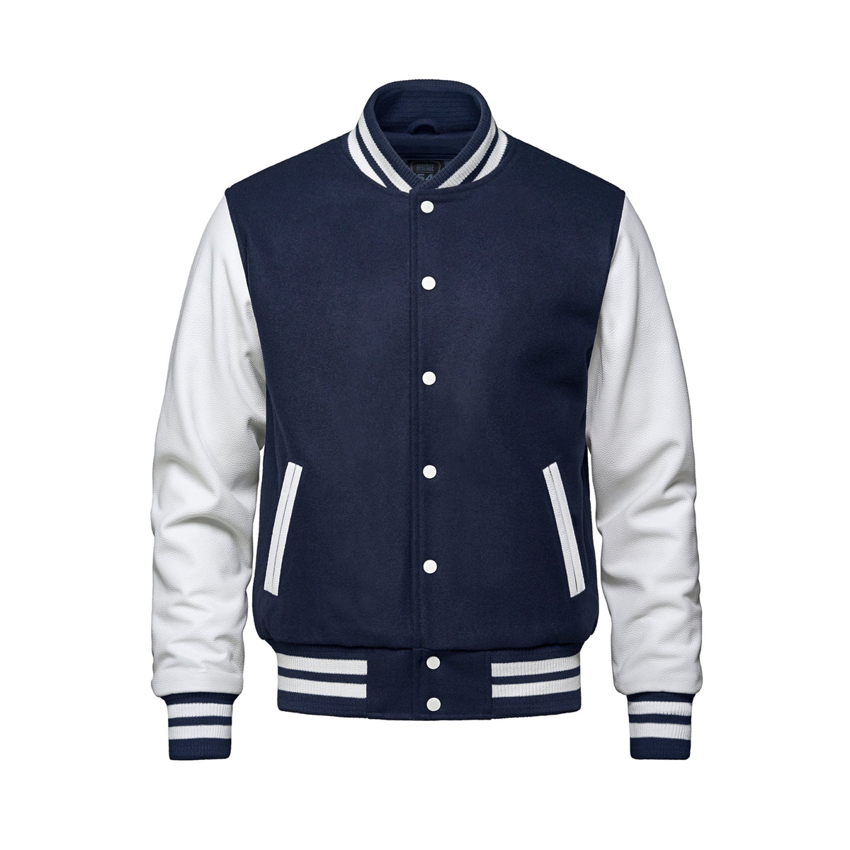Heritage 54 L06085, - Varsity - Melton And Leather Varsity Jacket, Navy/White
