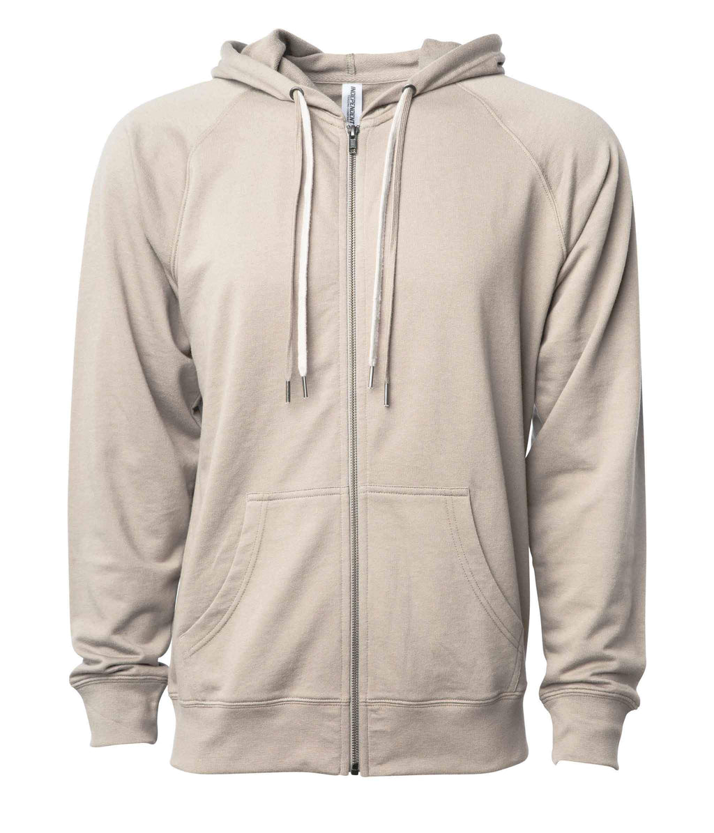 INDEPENDENT SS1000Z, Unisex Lightweight Loopback Terry Ziphood, Sand