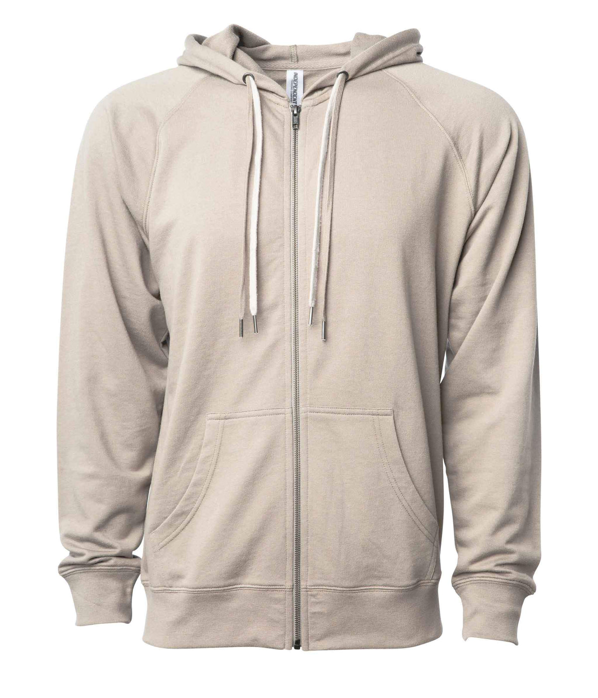 INDEPENDENT SS1000Z, Unisex Lightweight Loopback Terry Ziphood, Sand
