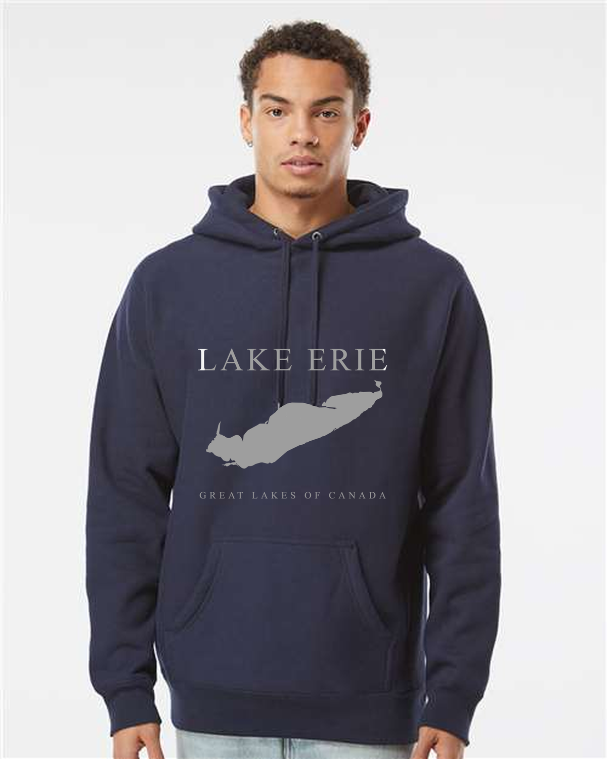 Lake Erie - Engraved Copperplate Hoodie, Classic Navy