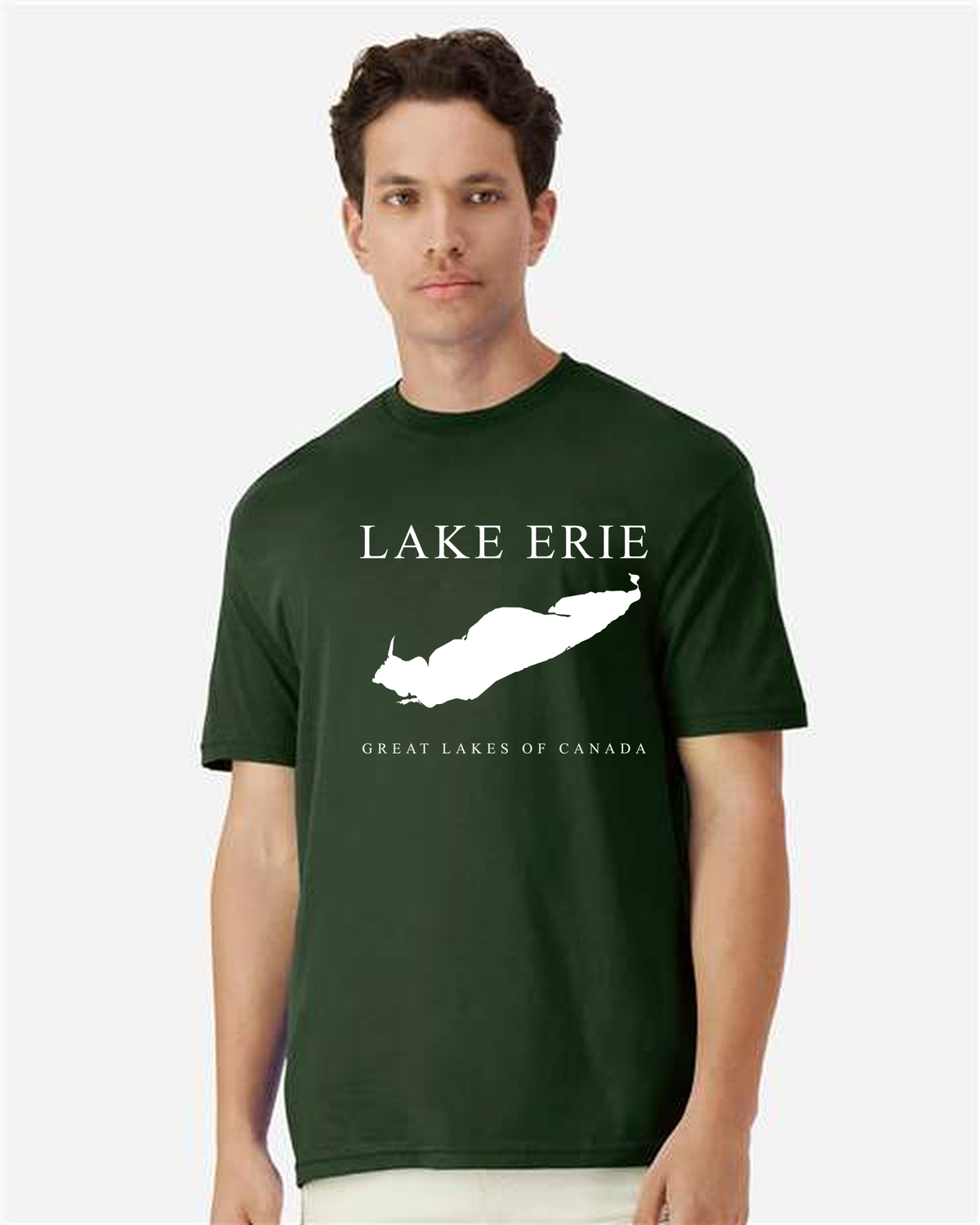 Lake Erie - Engraved Copperplate T-Shirt, Forest Green