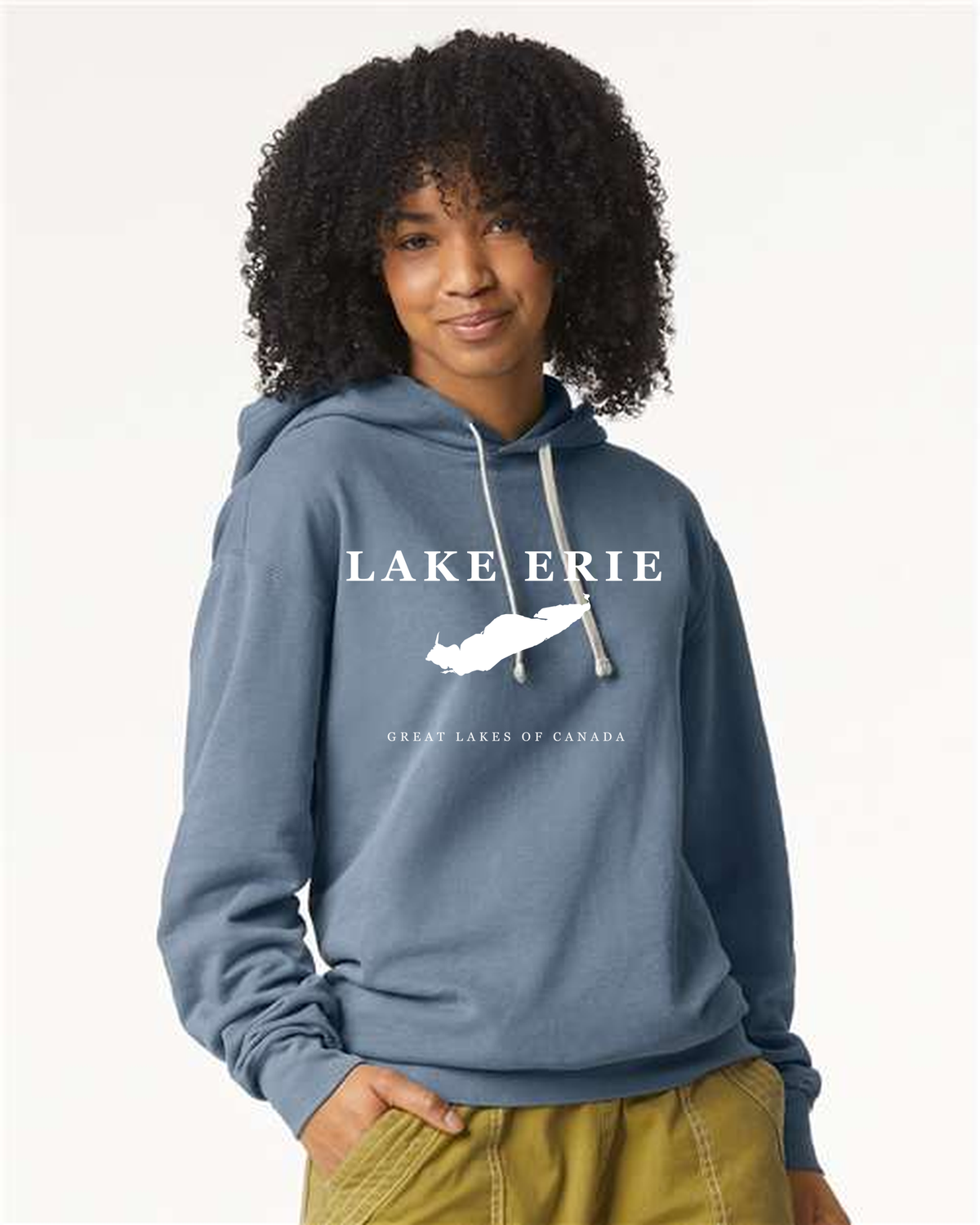 Lake Erie - Serif Classic Hoodie, Blue Jean
