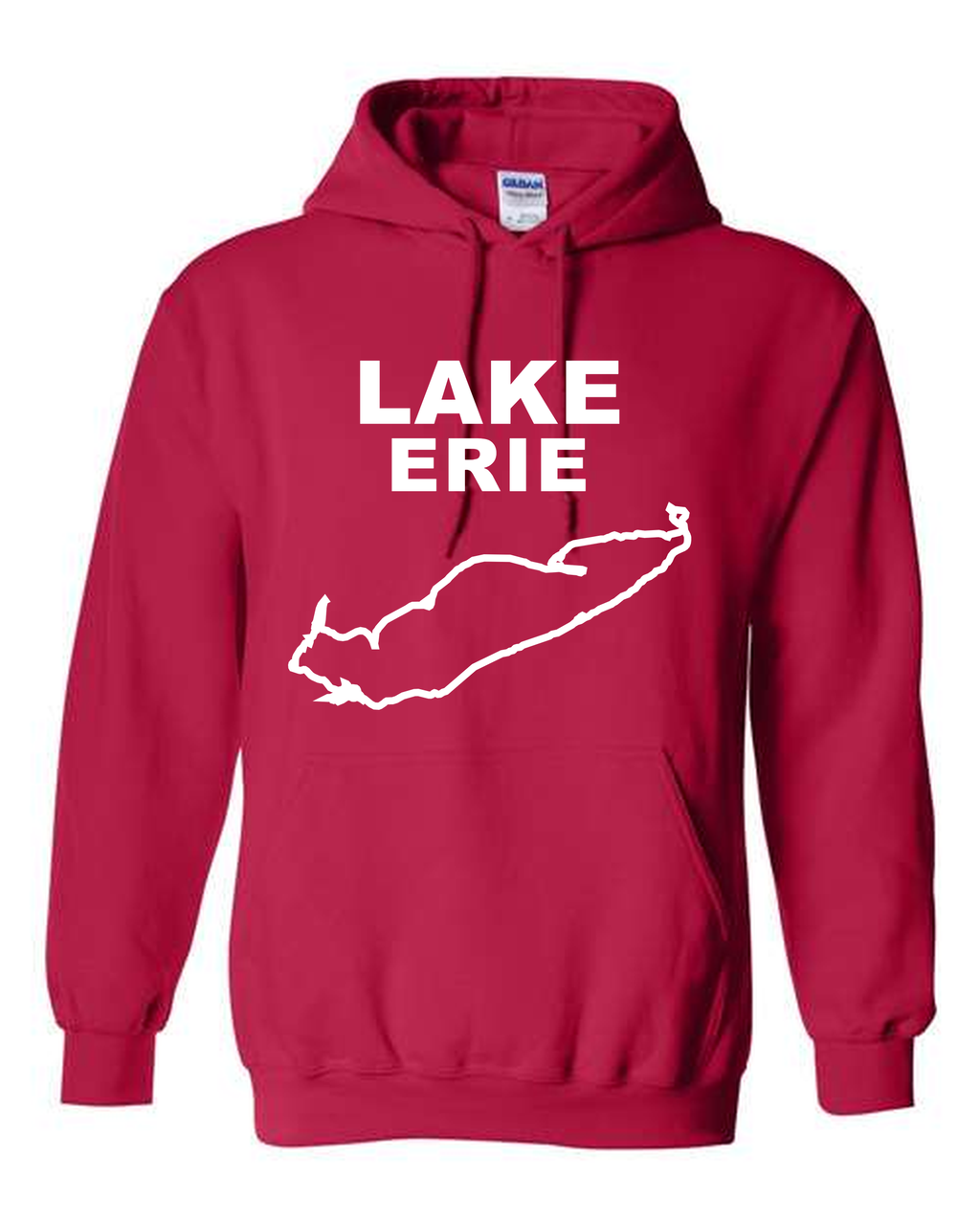 Lake Erie - Stacked Block Hoodie, Cherry Red