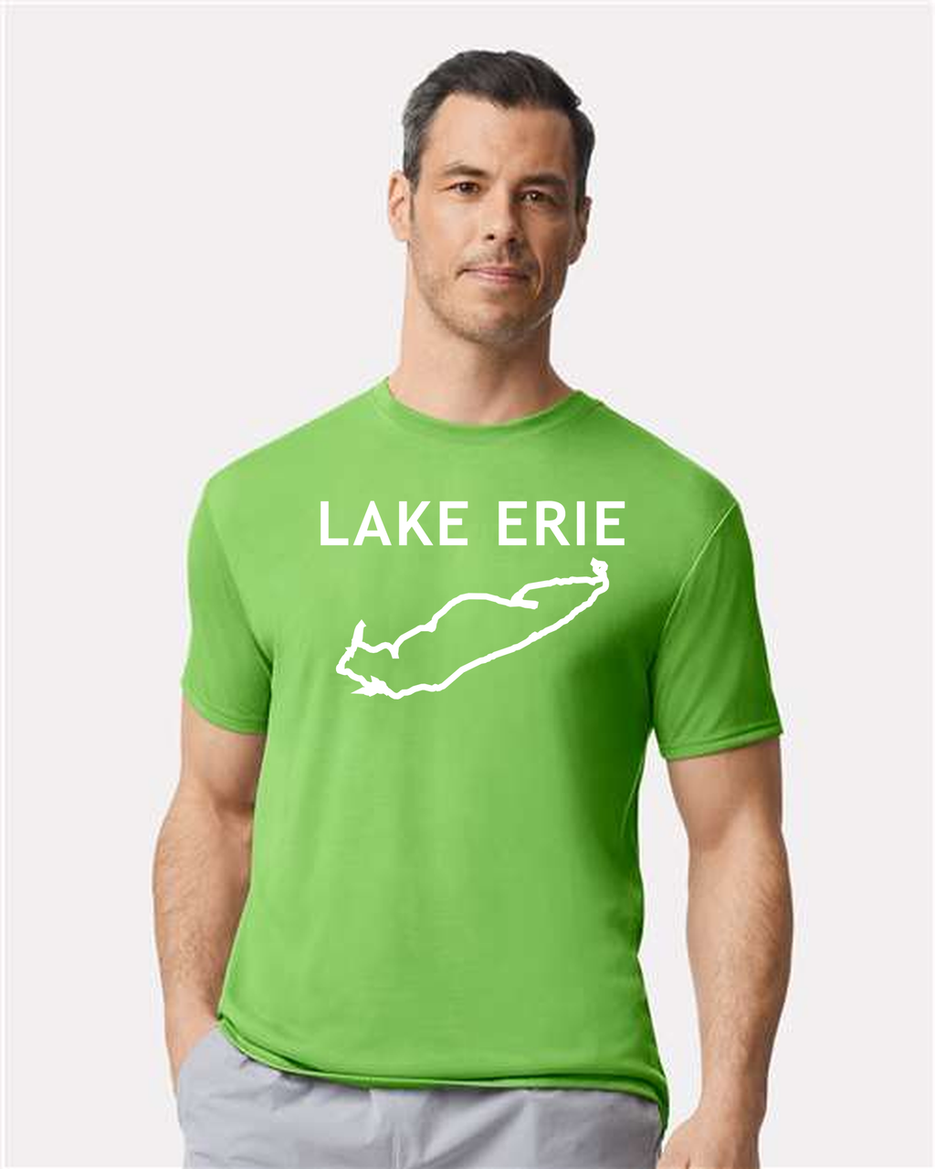 Lake Erie - Trebuchet Outline T-Shirt, Lime