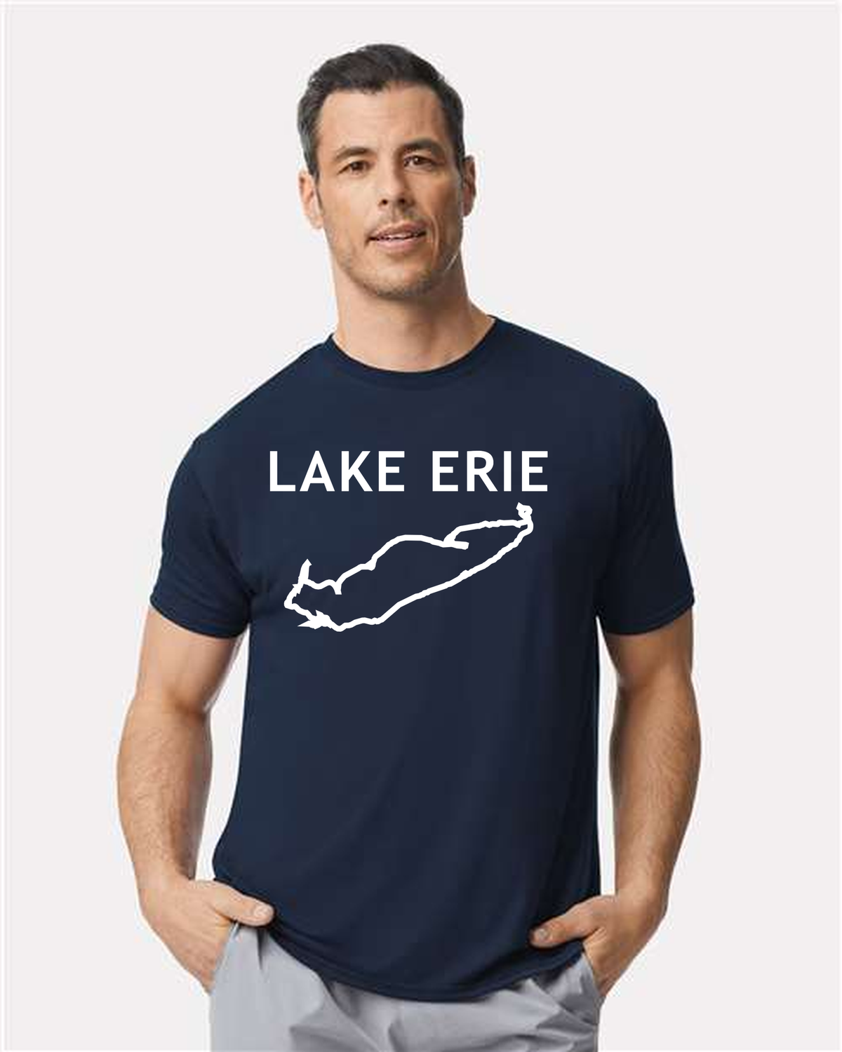 Lake Erie - Trebuchet Outline T-Shirt, Navy