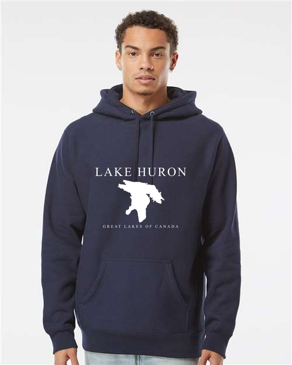 Lake Huron - Engraved Copperplate Hoodie, Classic Navy
