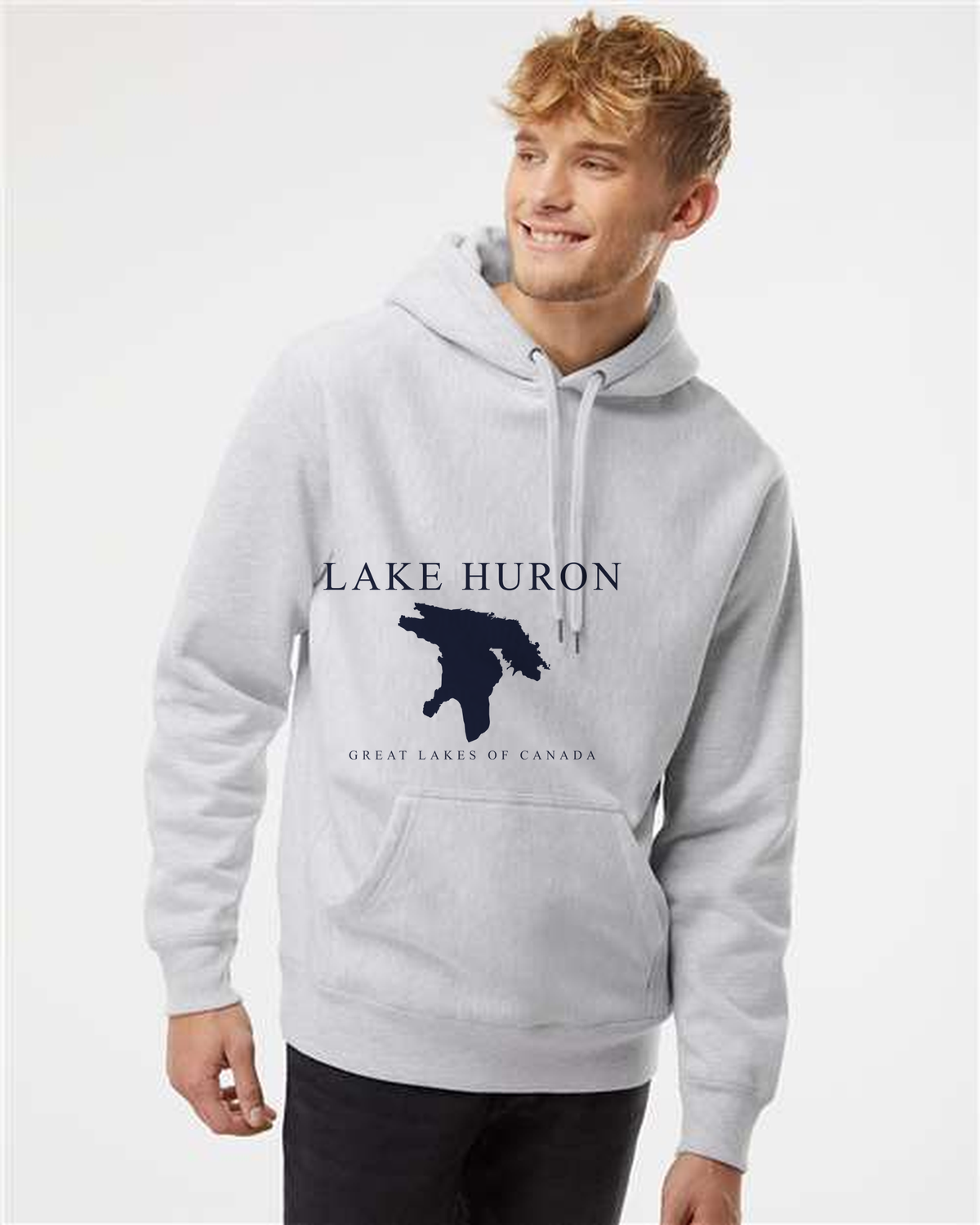 Lake Huron - Engraved Copperplate Hoodie, Grey Heather