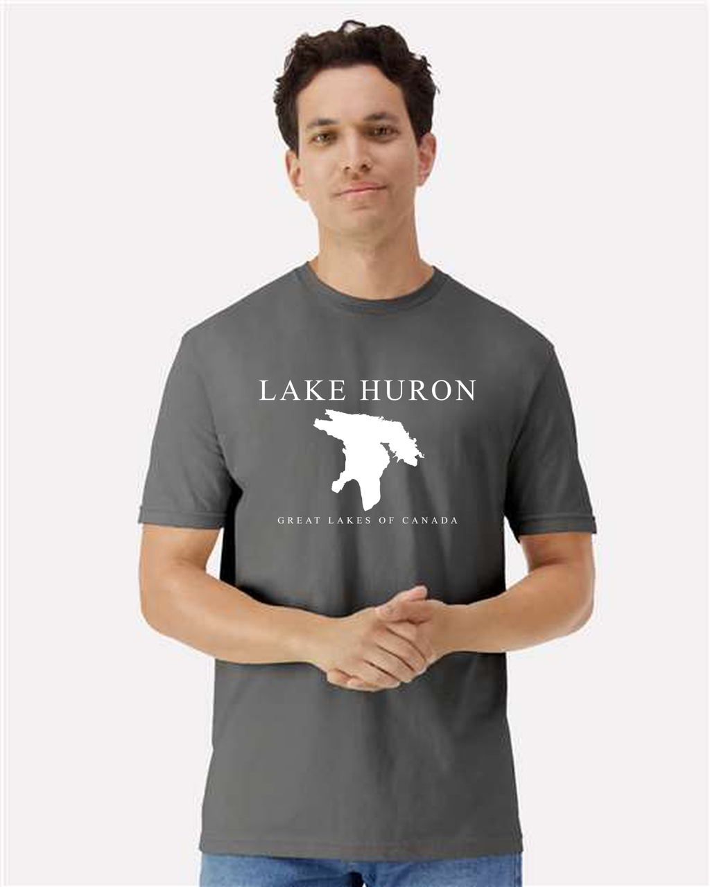 Lake Huron - Engraved Copperplate T-Shirt, Charcoal
