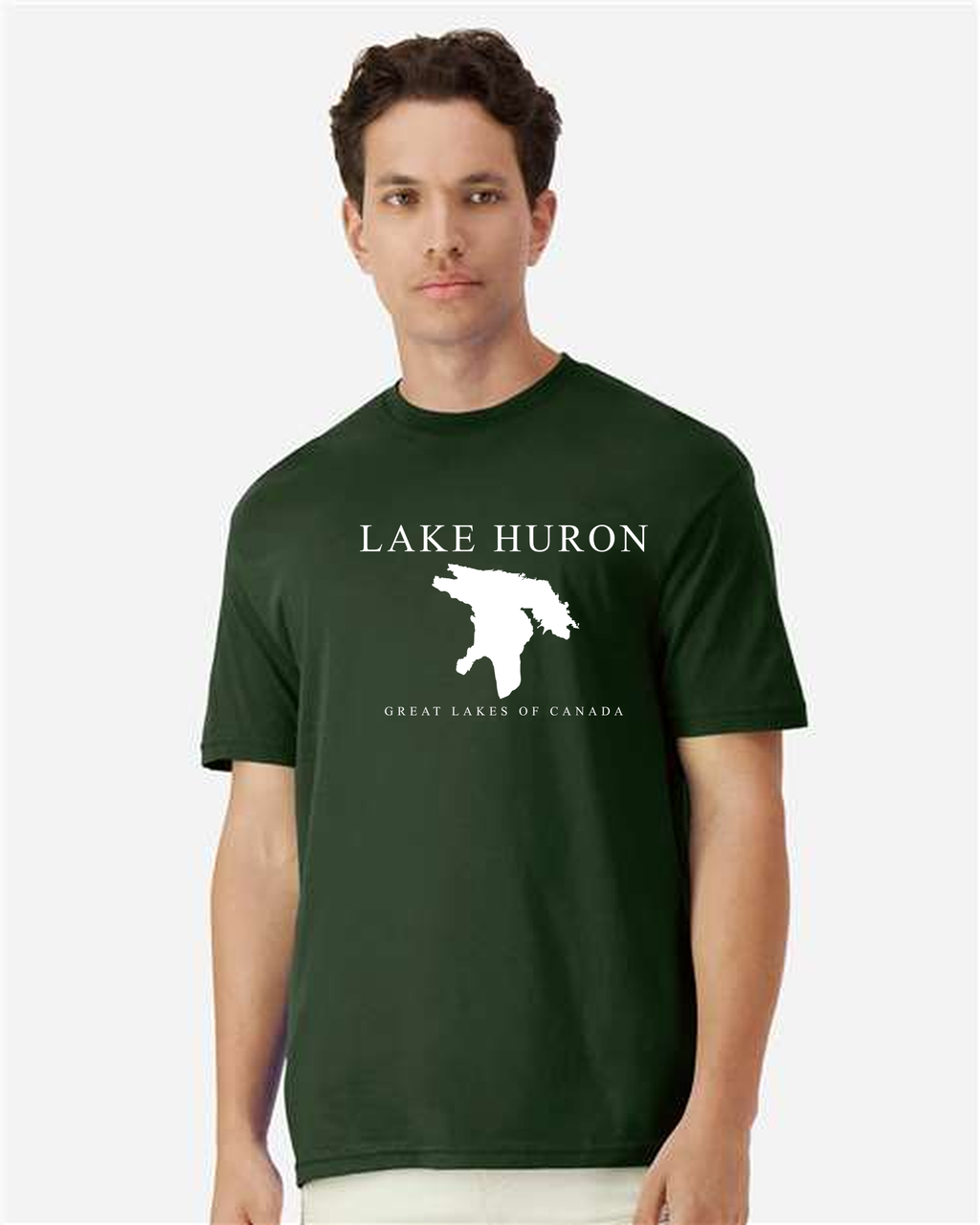 Lake Huron - Engraved Copperplate T-Shirt, Forest Green