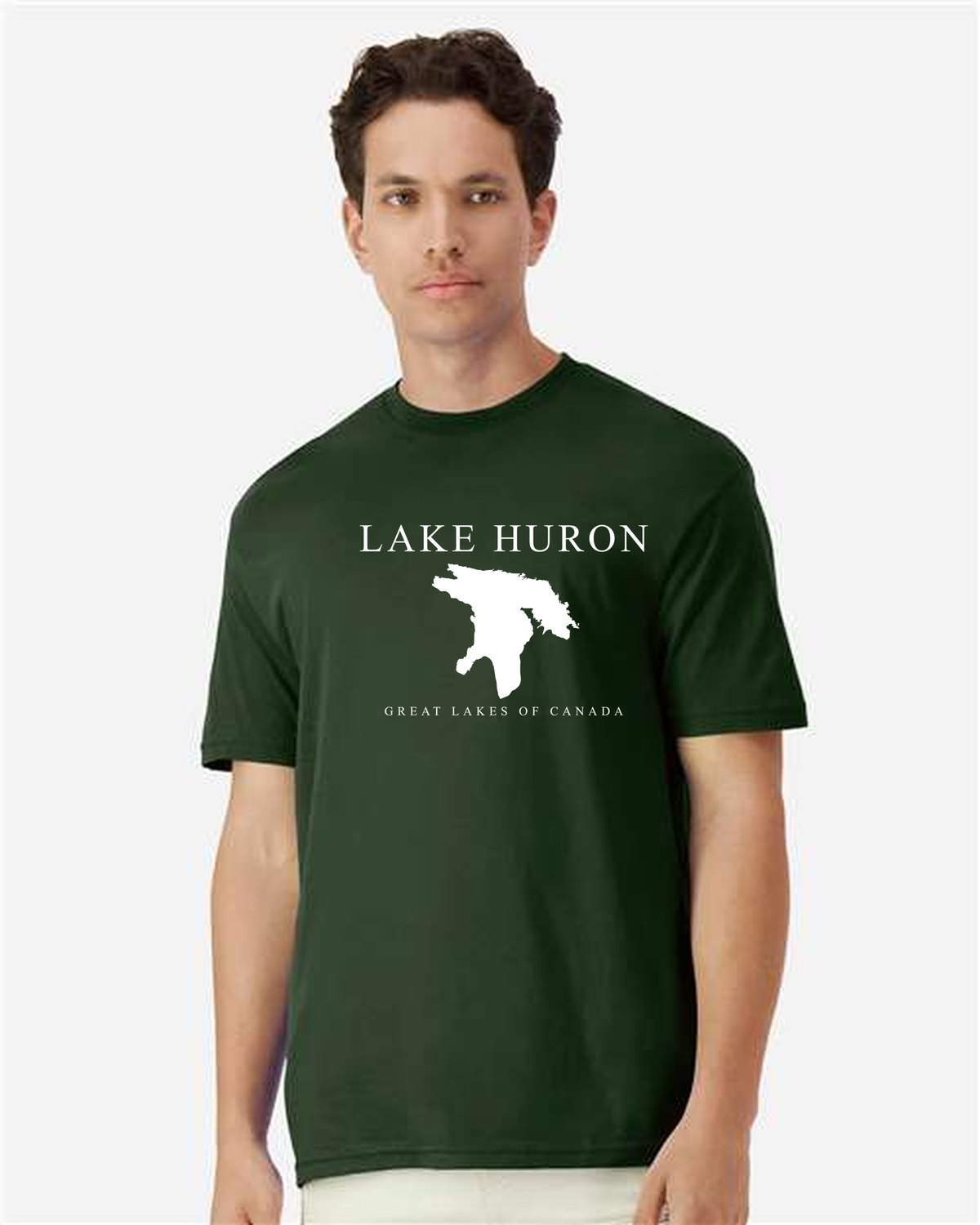 Lake Huron - Engraved Copperplate T-Shirt, Forest Green