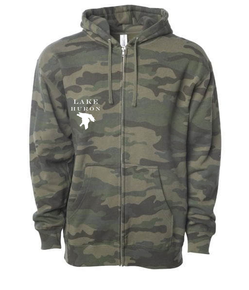 Lake Huron - Engravers Label Hoodie, Forest Camo
