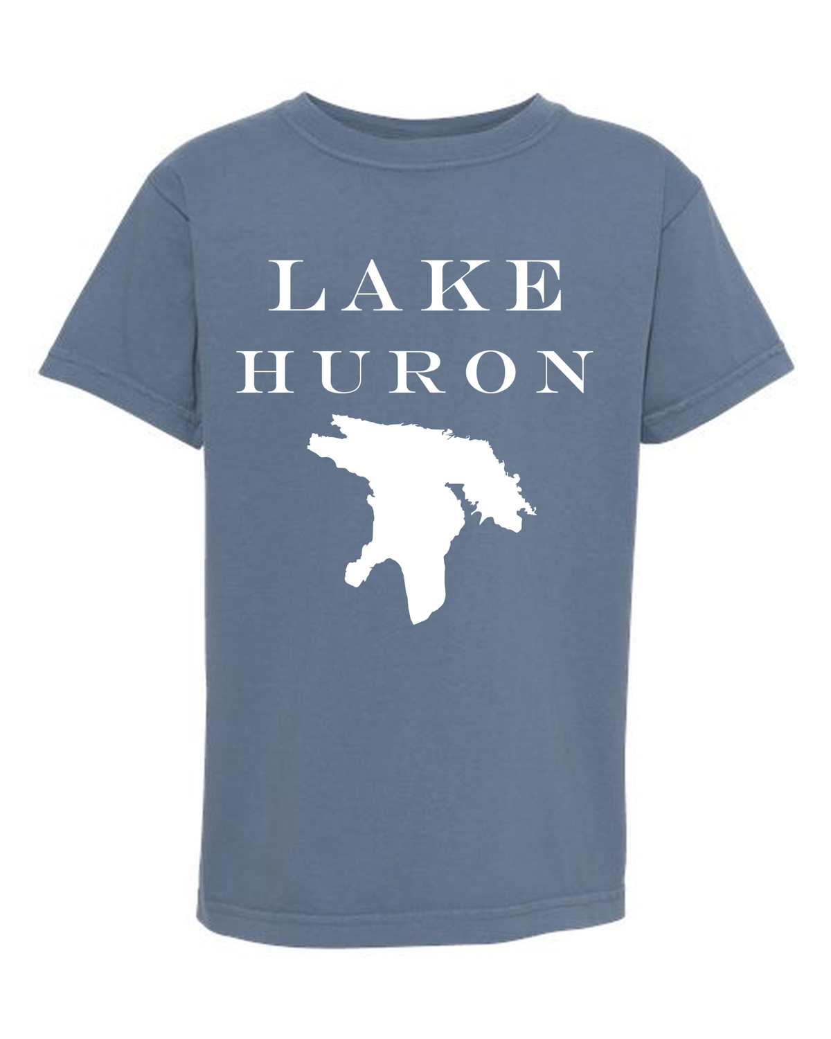 Lake Huron - Engravers Label T-Shirt, Blue Jean