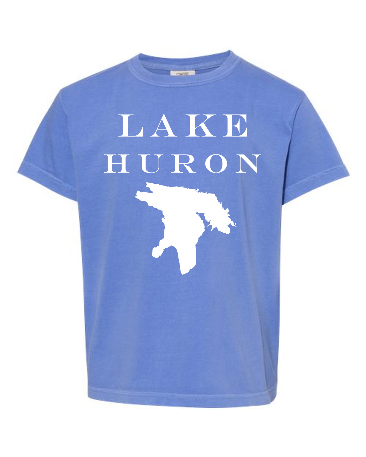 Lake Huron - Engravers Label T-Shirt, Flo Blue