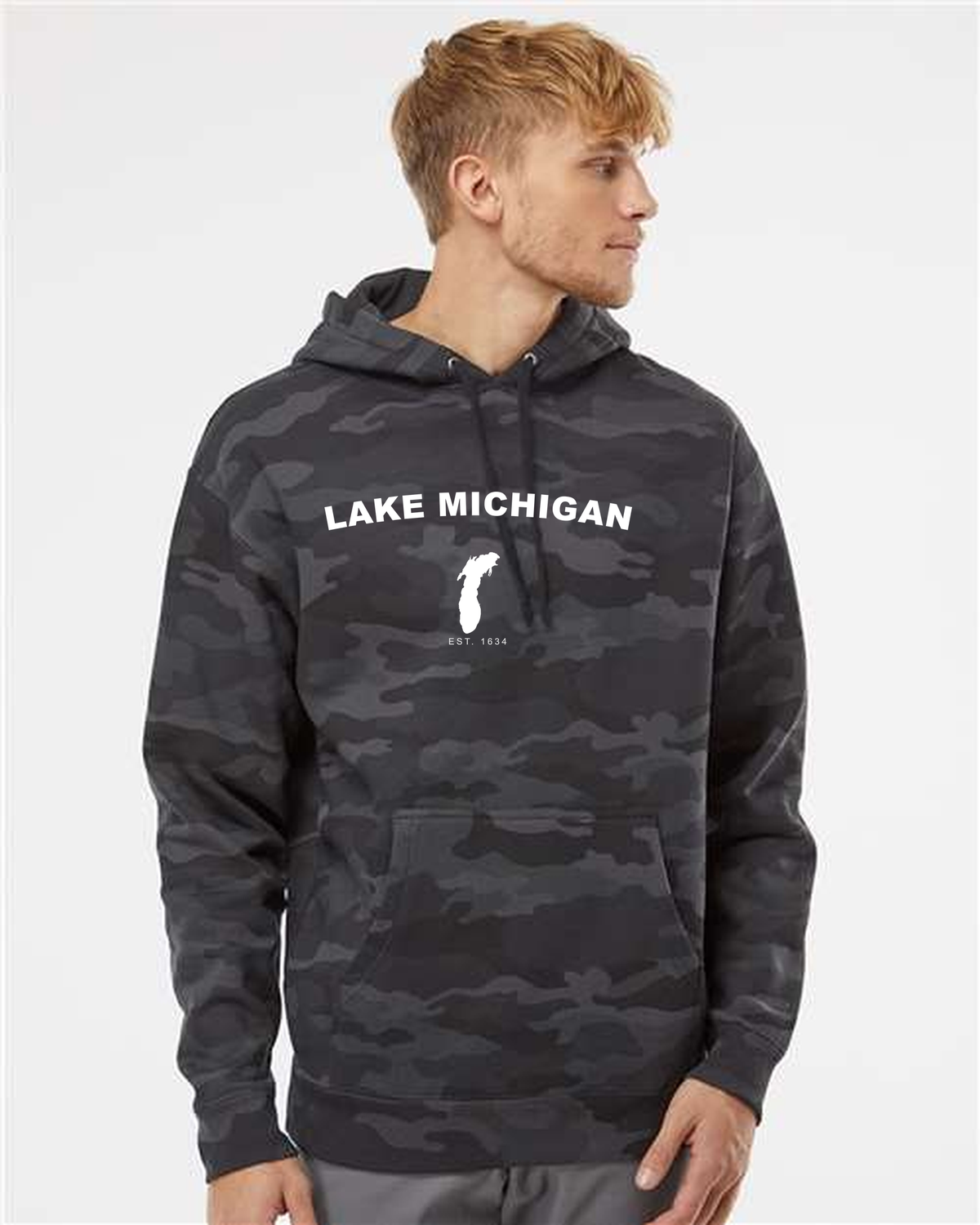 Lake Michigan - Arc Classic Hoodie, Black Camo