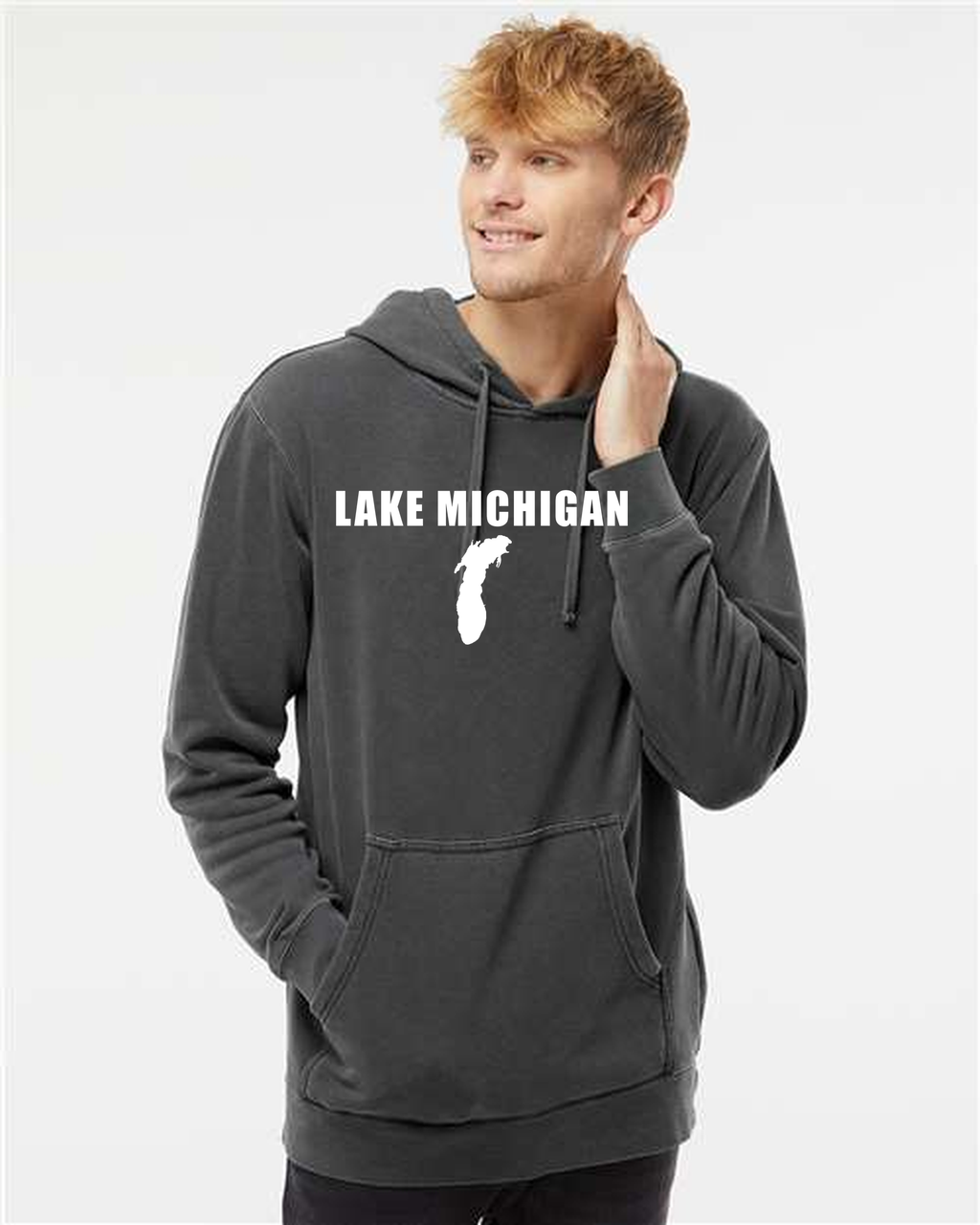 Lake Michigan - Condensed Tall Hoodie, Pigment Black
