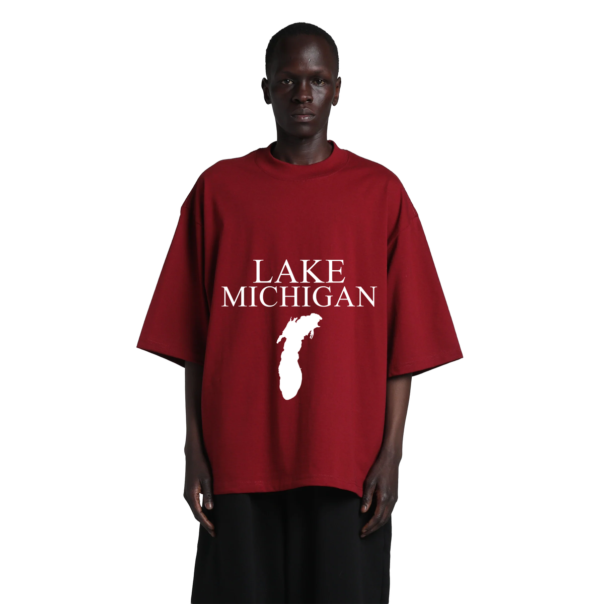 Lake Michigan - Condensed Tall T-Shirt, Burgundy