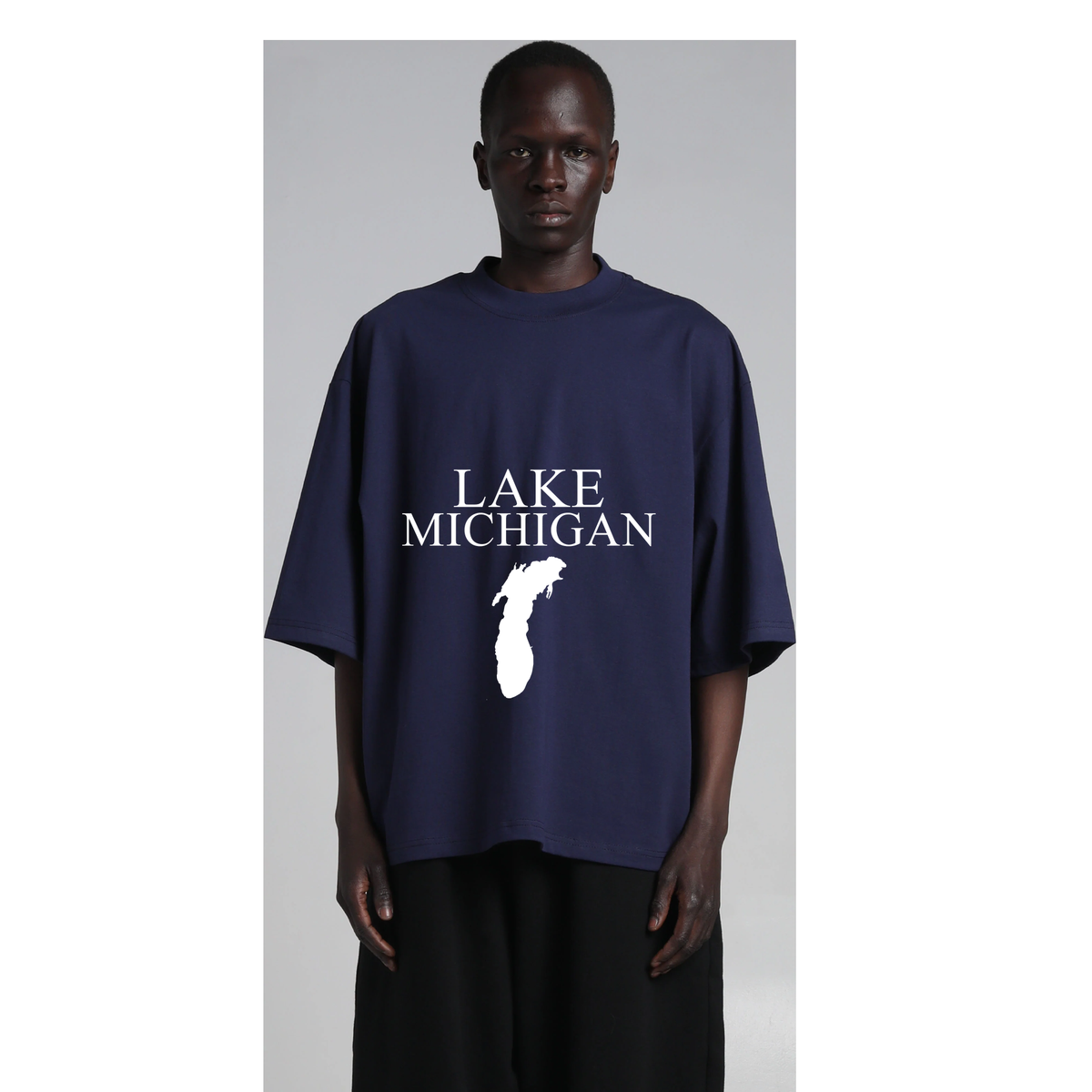Lake Michigan - Condensed Tall T-Shirt, Dark Navy
