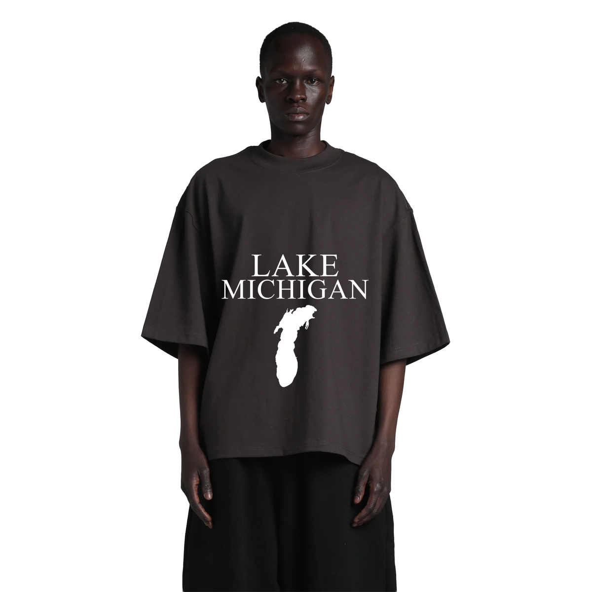 Lake Michigan - Condensed Tall T-Shirt, Off Black