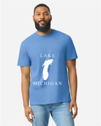 Lake Michigan - Copperplate Sandwich T-Shirt, Carolina Blue Mist