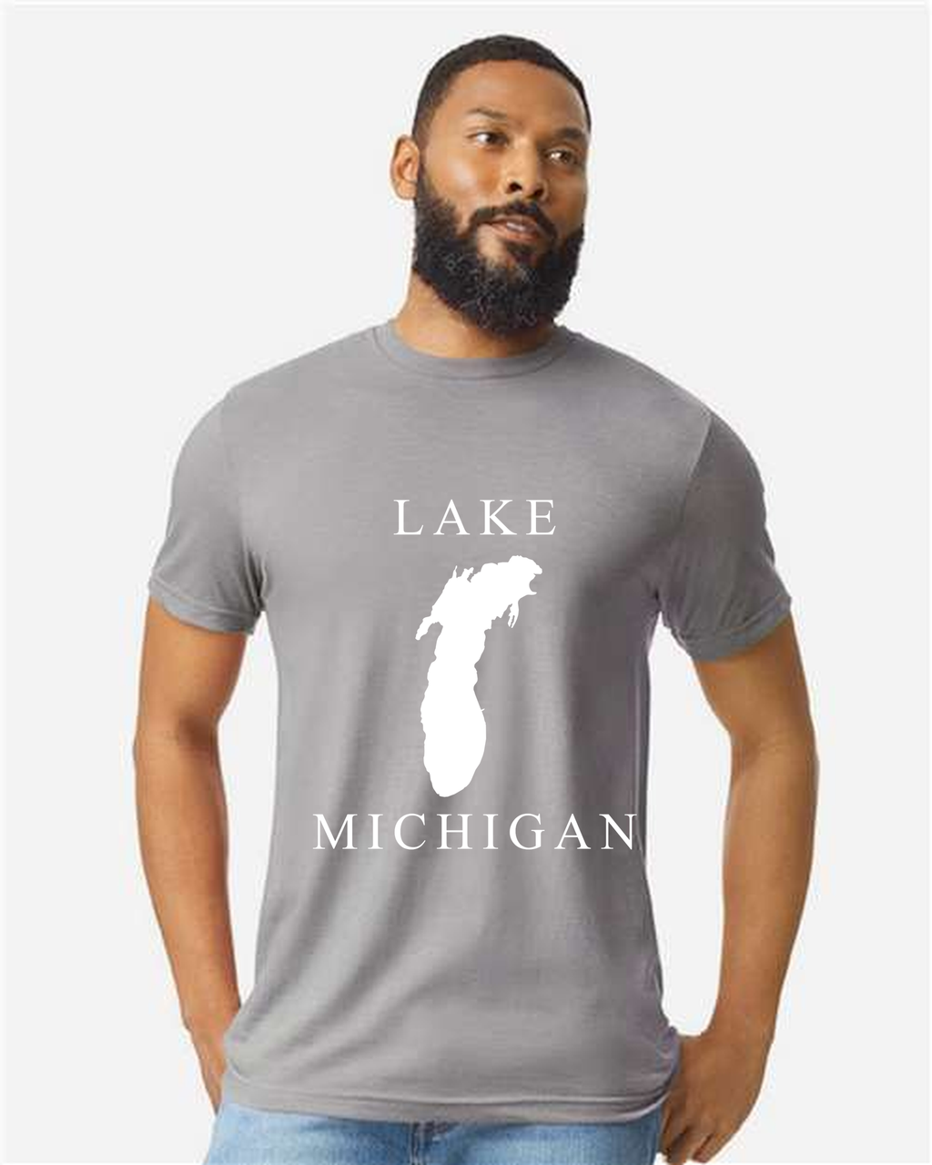 Lake Michigan - Copperplate Sandwich T-Shirt, Cement