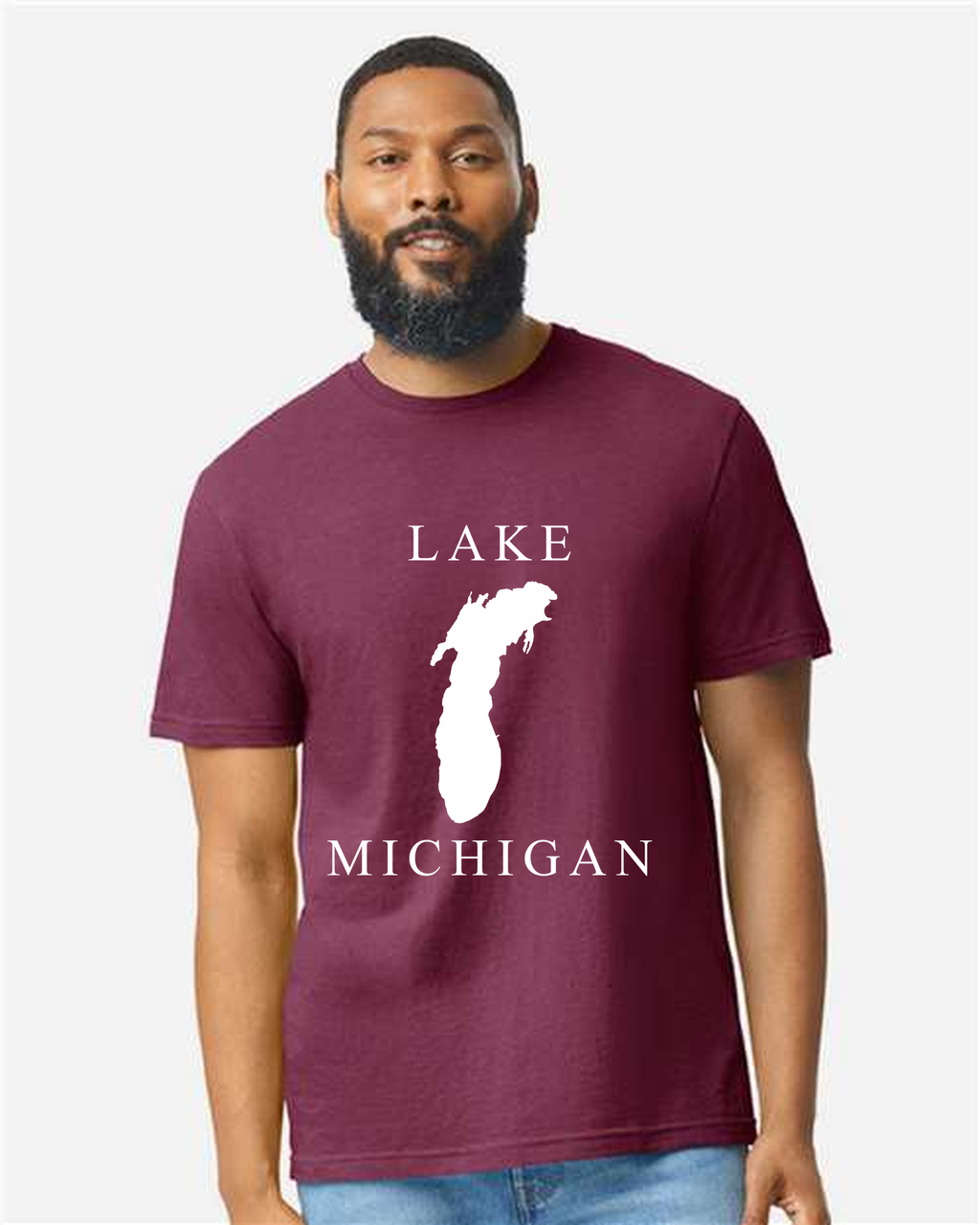 Lake Michigan - Copperplate Sandwich T-Shirt, Maroon Mist