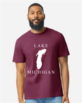 Lake Michigan - Copperplate Sandwich T-Shirt, Maroon Mist