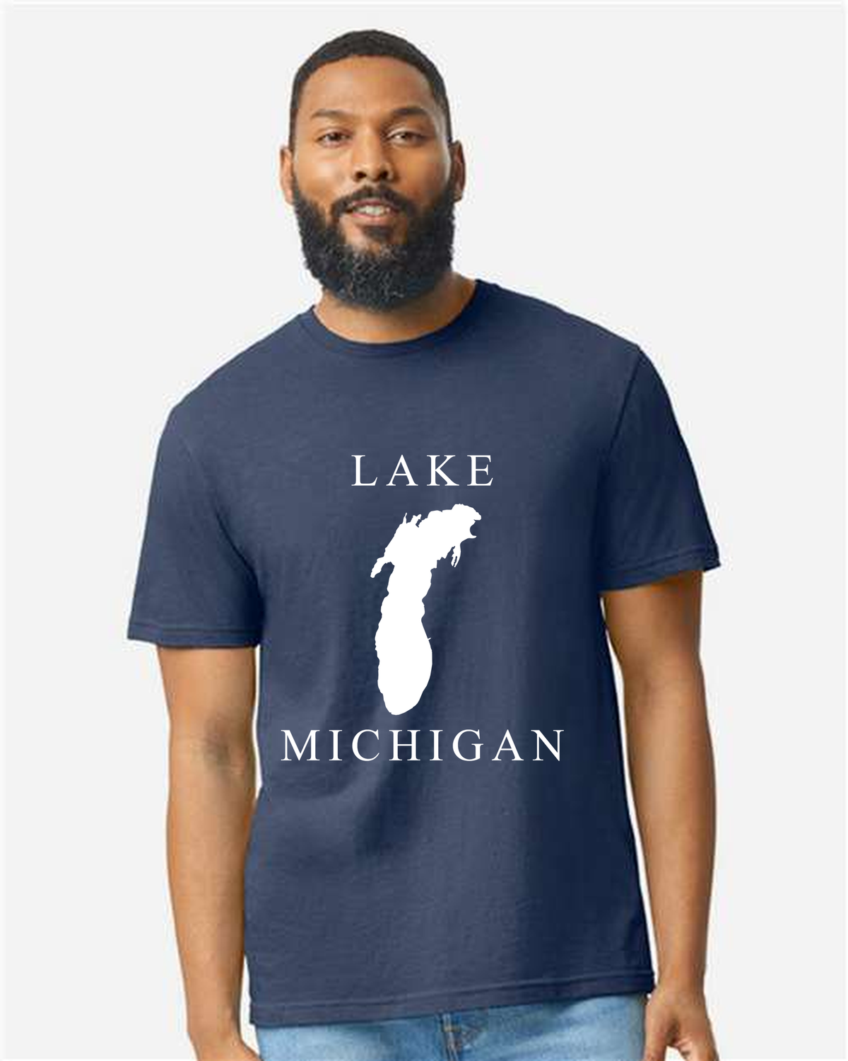 Lake Michigan - Copperplate Sandwich T-Shirt, Navy Mist