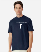 Lake Michigan - Engraved Copperplate T-Shirt, Navy