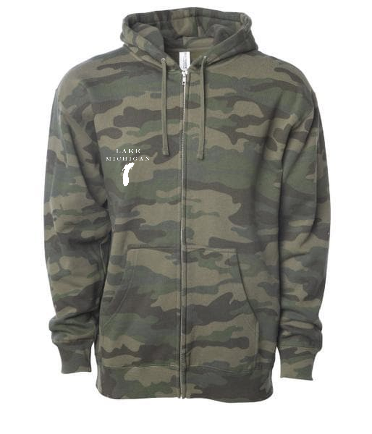 Lake Michigan - Engravers Label Hoodie, Forest Camo