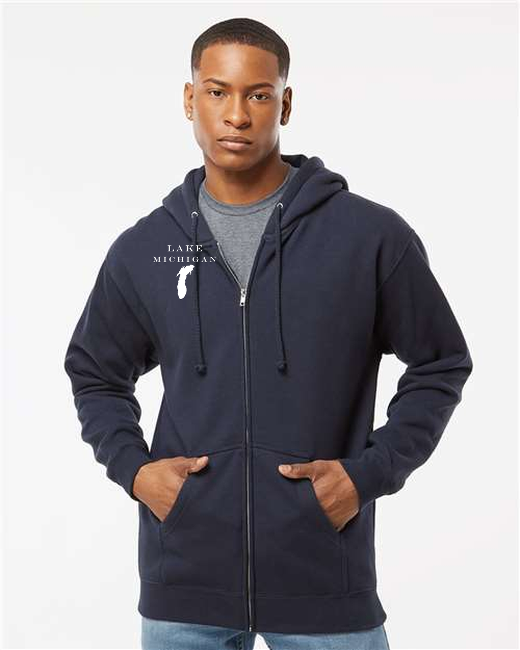 Lake Michigan - Engravers Label Hoodie, Navy