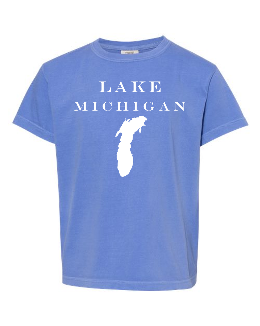 Lake Michigan - Engravers Label T-Shirt, Flo Blue