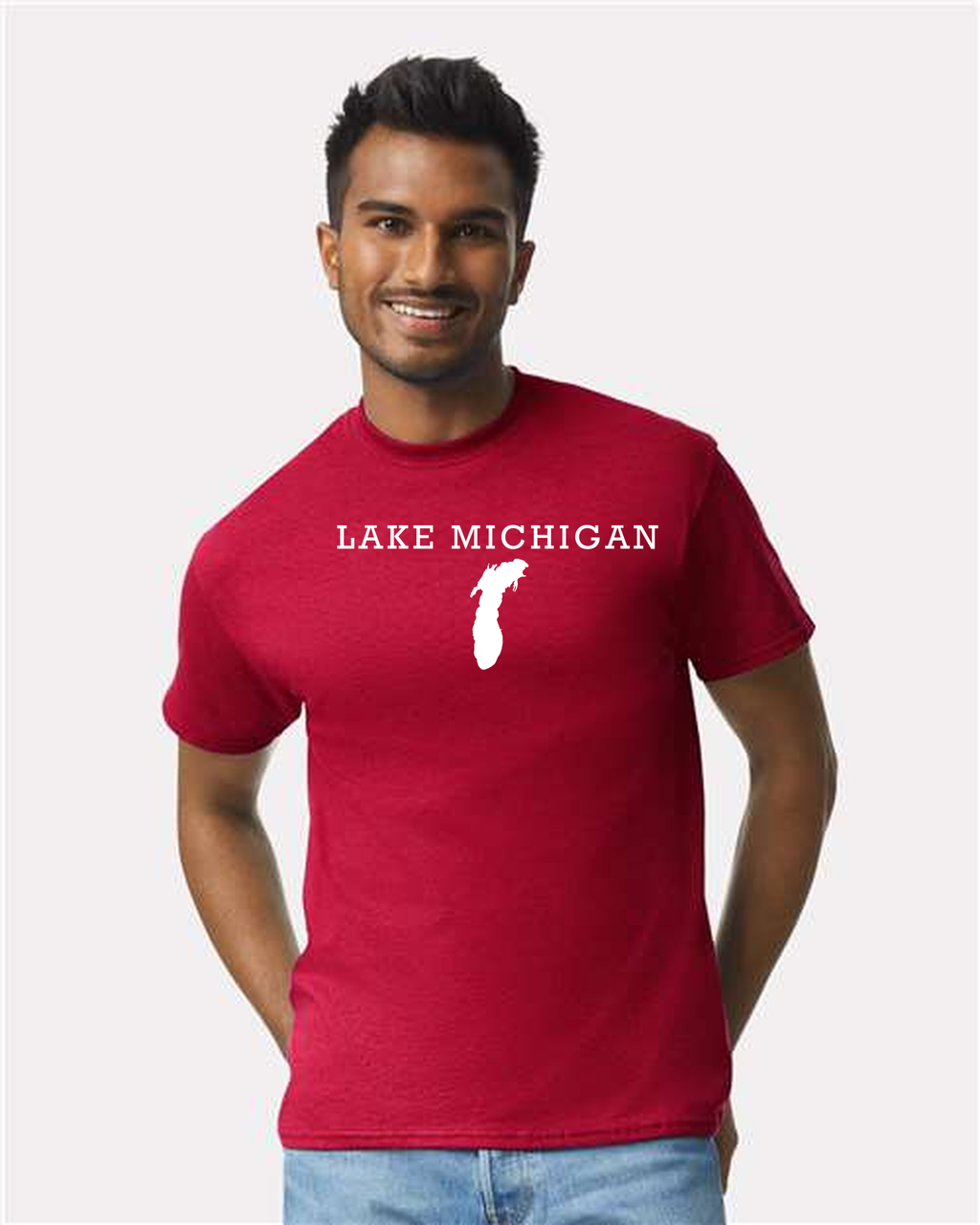 Lake Michigan - Rockwell Broad T-Shirt, Cherry Red