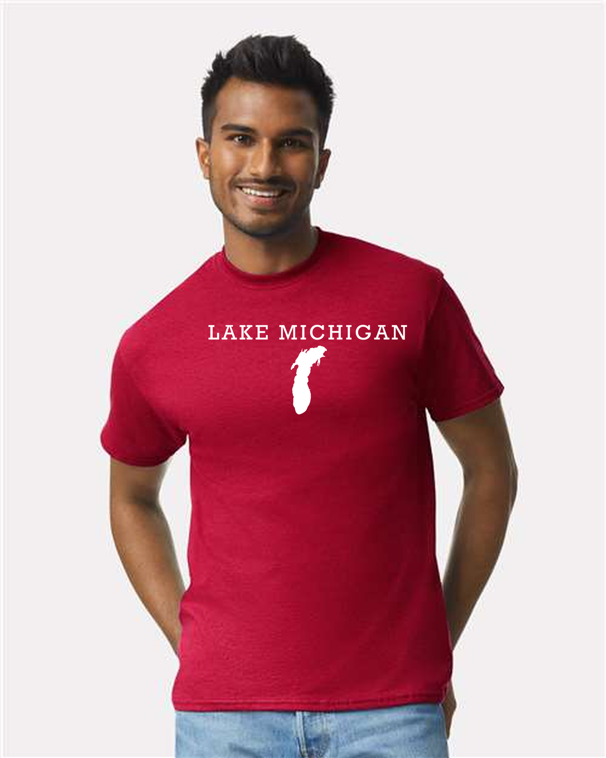 Lake Michigan - Rockwell Broad T-Shirt, Cherry Red