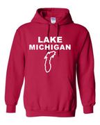 Lake Michigan - Stacked Block Hoodie, Cherry Red