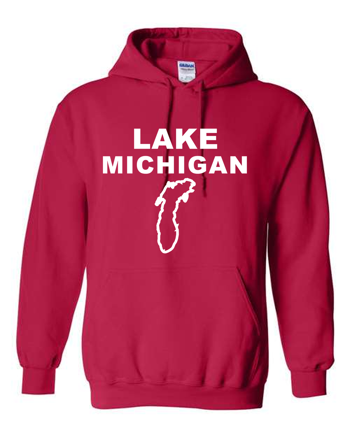 Lake Michigan - Stacked Block Hoodie, Cherry Red