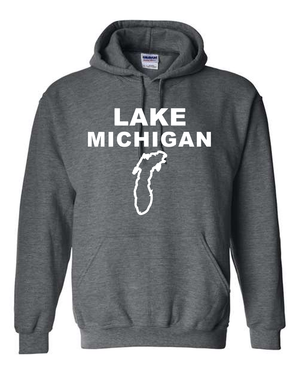 Lake Michigan - Stacked Block Hoodie, Dark Heather