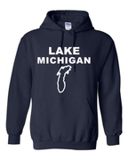 Lake Michigan - Stacked Block Hoodie, Navy
